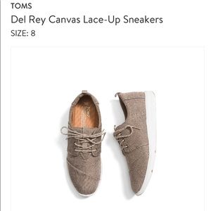 TOMS Del Rey Canvas Lace-Up Sneakers , size 8